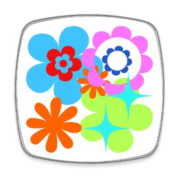 Kunterbunte Blüten und Sterne Psychedelische Flora - Viereckiger Kühlschrankmagnet - Weiß - Vorne