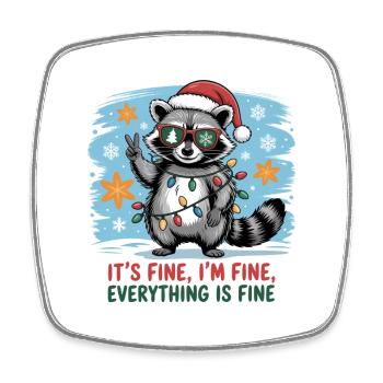 Christmas mystical raccoon with string lights - Square fridge magnet - white - Front