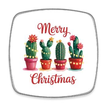 Cactus Christmas Merry Christmas - Square fridge magnet - white - Front