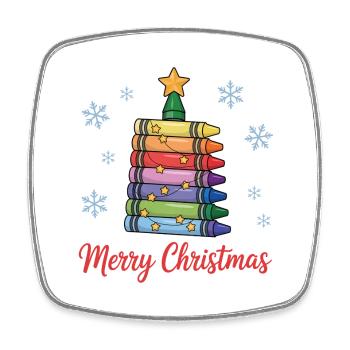 Weihnachtsbaum aus Buntstiften mit Sternen - Viereckiger Kühlschrankmagnet - Weiß - Vorne