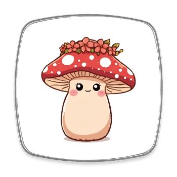 Kawaii Mushroom with Flower Crown – Cute Design - Square fridge magnet - white - Front