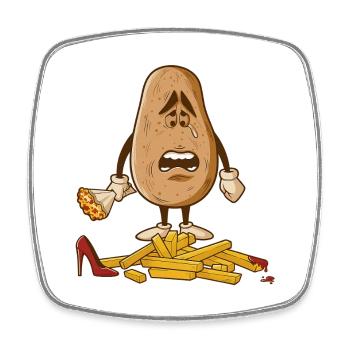 Pomme de terre triste avec frites Drame - Magnet carré - blanc - Devant