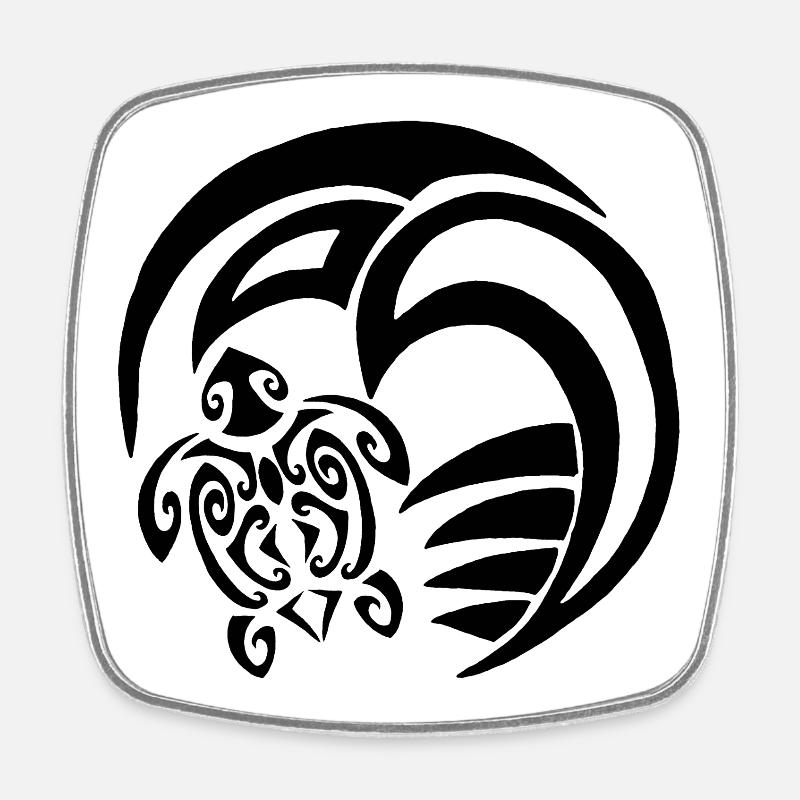 Tortue noire et océan - Magnet carré - blanc