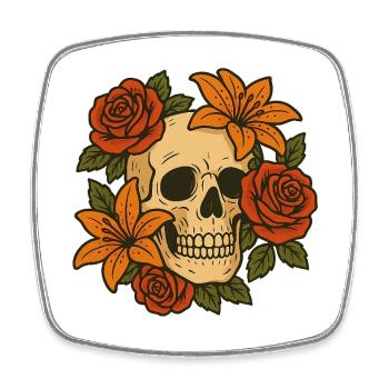 Floraler Totenkopf mit Rosen - Viereckiger Kühlschrankmagnet - Weiß - Vorne