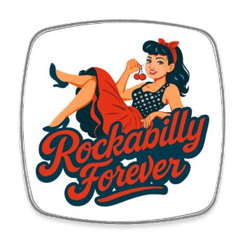 Rockabilly Forever Pinup Grafik - Viereckiger Kühlschrankmagnet - Weiß - Vorne