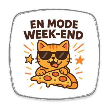 Cat Pizza Weekend - Square fridge magnet - white - Front