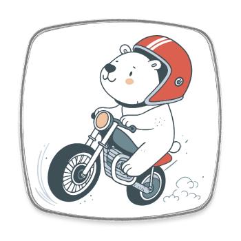 Cartoonish Biker Bear - Square fridge magnet - white - Front