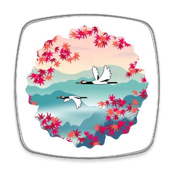 Korean Autumn – Red-crowned Cranes & Maple - Square fridge magnet - white - Front