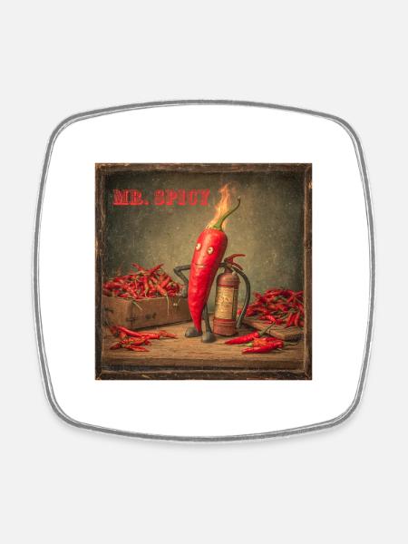 Mr Spicy Chili Charmer - Square fridge magnet - white