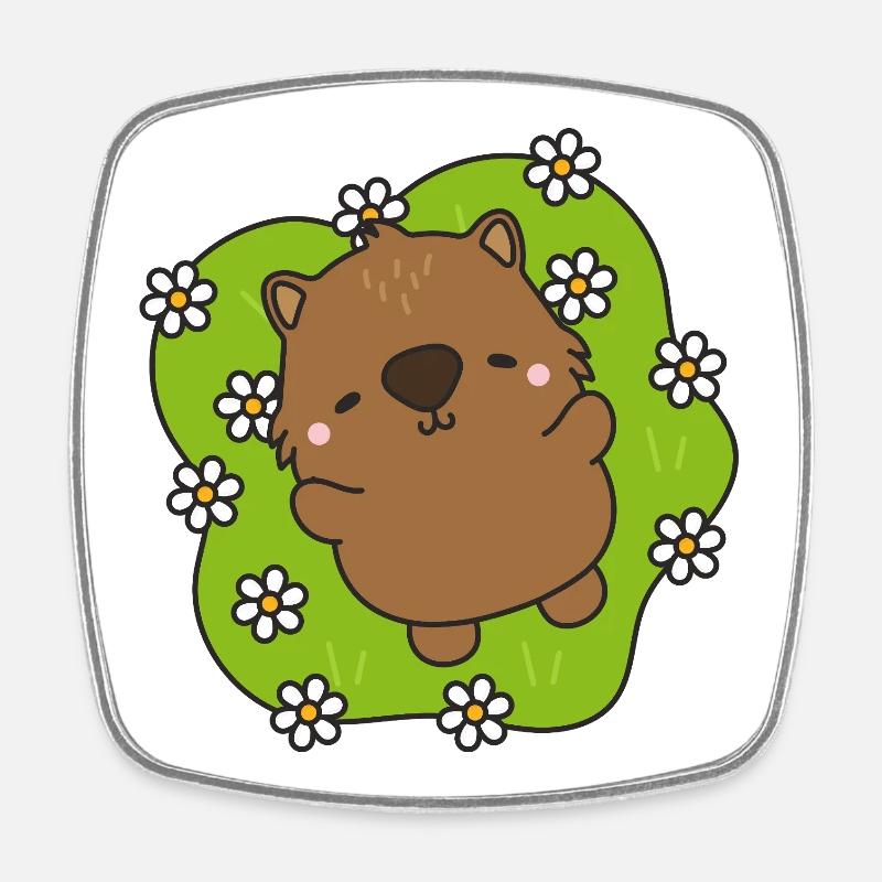 Cute beaver with a floral heart - Square fridge magnet - white