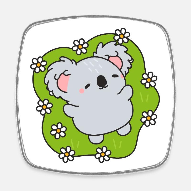Koala fleuri rêveur - Magnet carré - blanc