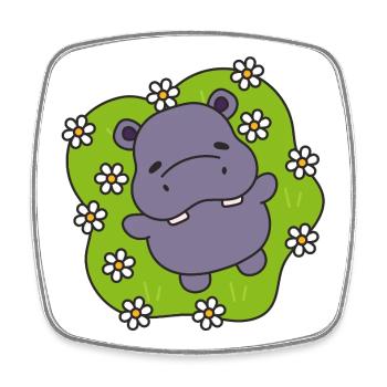 Purple Hippo on Flowering Grass - Square fridge magnet - white - Front