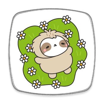 Faultier auf der Blumenwiese - Viereckiger Kühlschrankmagnet - Weiß - Vorne