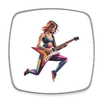 Gitarristin Mädchen - Cooles Musiklogo - Viereckiger Kühlschrankmagnet - Weiß - Vorne