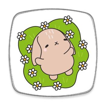 Kawaii Rabbit Under Daisies - Square fridge magnet - white - Front
