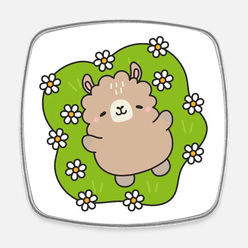 Ourson Joyeux au Jardin Fleuri - Magnet carré - blanc