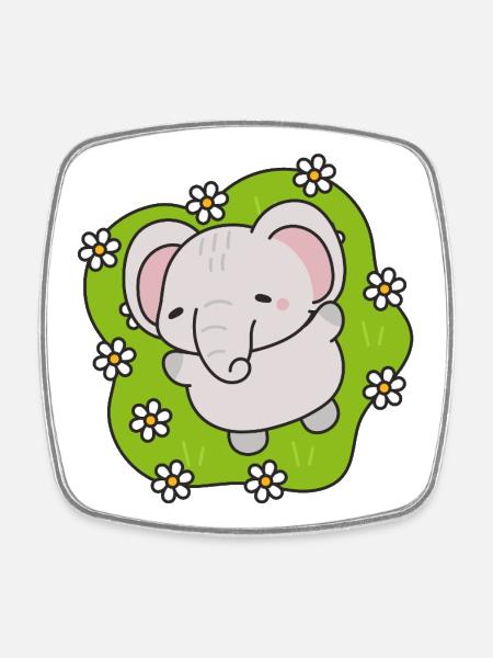 Cute Elephant with Flowers - Square fridge magnet - white