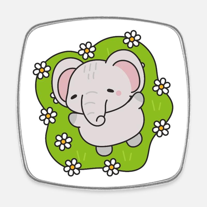 Cute Elephant with Flowers - Square fridge magnet - white