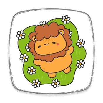 Merry lion cub on flowering lawn - Square fridge magnet - white - Front