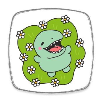 Happy Dinosaur in Spring - Square fridge magnet - white - Front