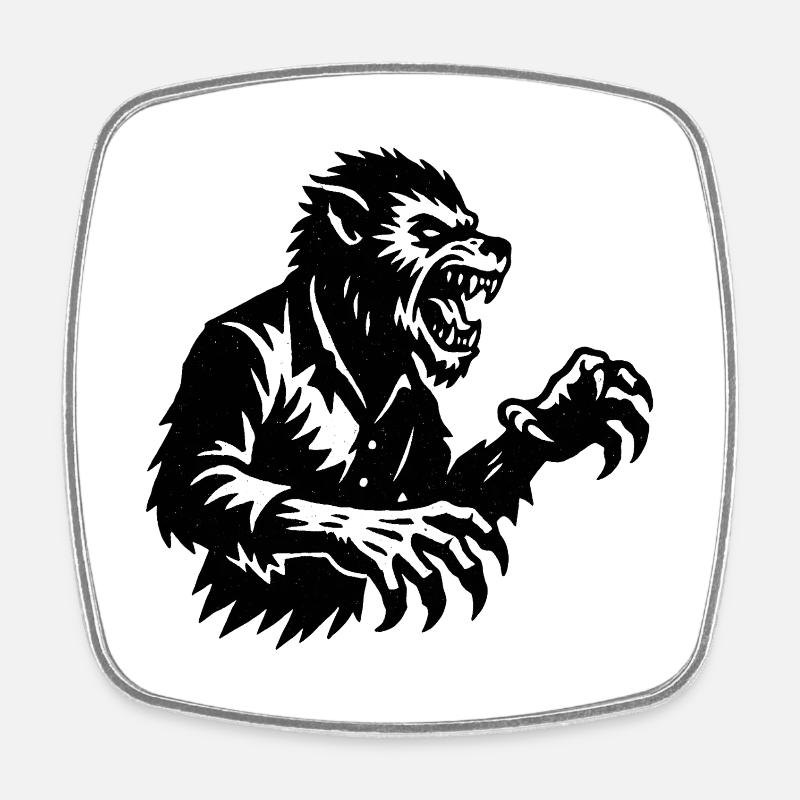 Werwolf Silhouette Schwarzweiß - Viereckiger Kühlschrankmagnet - Weiß