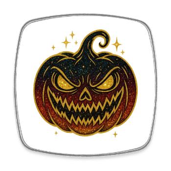 Halloween Pumpkin | Galactic Glitter Pumpkin - Square fridge magnet - white - Front