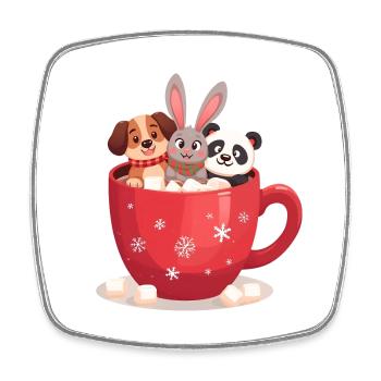 Hot Chocolate Trio – Cute Holiday Animals - Viereckiger Kühlschrankmagnet - Weiß - Vorne
