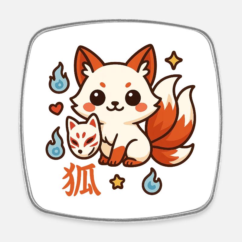 Kitsune Fire Friend Cartoon - Square fridge magnet - white