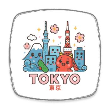 Kawaii Tokyo Skyline - Square fridge magnet - white - Front