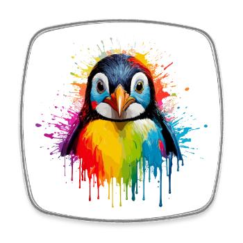 Rainbow Penguin Splash Art - Square fridge magnet - white - Front