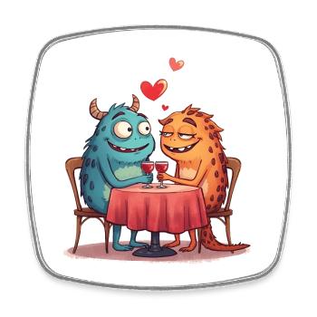 Cartoon Monster Date – Scary Halloween Couple - Square fridge magnet - white - Front