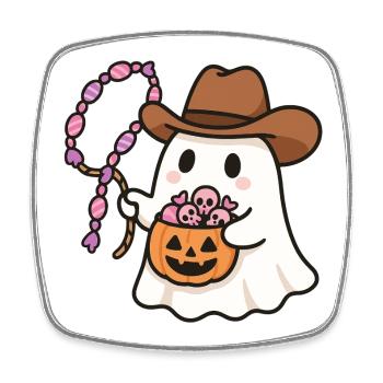 Ghost Cowboy Seau à bonbons d’Halloween - Magnet carré - blanc - Devant