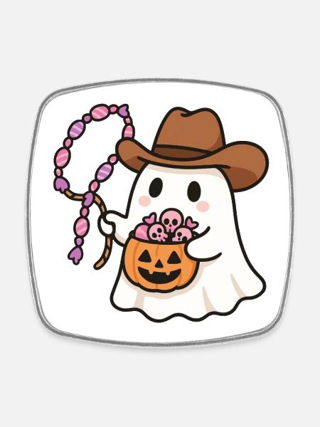 Ghost Cowboy Seau à bonbons d’Halloween - Magnet carré - blanc