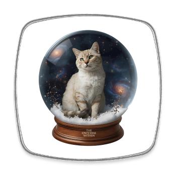 Chat cosmique dans la boule à neige - Magnet carré - blanc - Devant