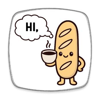 Warm Mascot Coffee Baguette - Square fridge magnet - white - Front