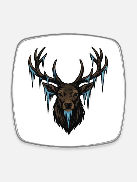 Icicle Deer Head - Square fridge magnet - white