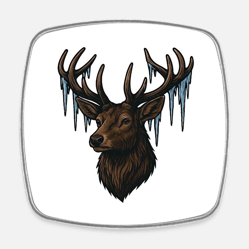 Tête de cerf glacé - Magnet carré - blanc