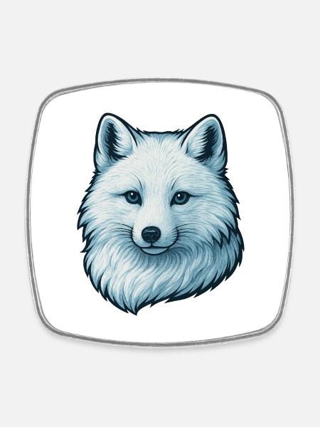 Blue wolf face illustration - Square fridge magnet - white