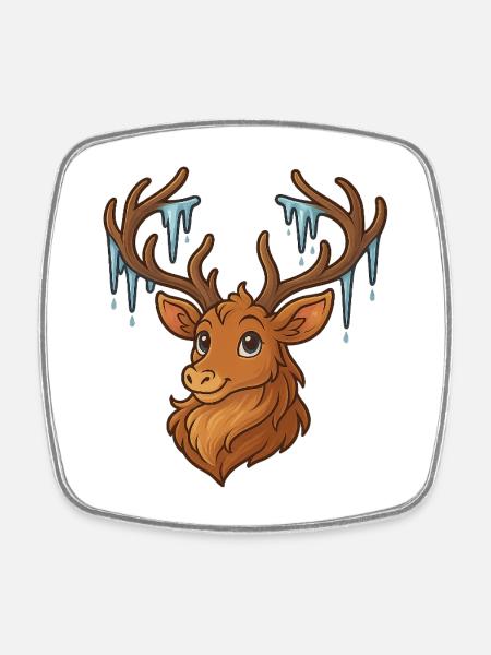 Winter deer with icicles - Square fridge magnet - white
