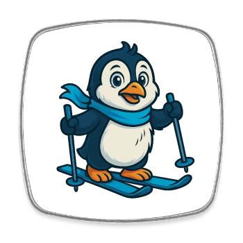 Pinguin auf Skiern mit Schal - Viereckiger Kühlschrankmagnet - Weiß - Vorne