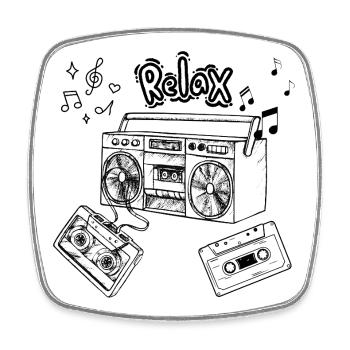 Retro Ghettoblaster Kassette T-Shirt - Viereckiger Kühlschrankmagnet - Weiß - Vorne