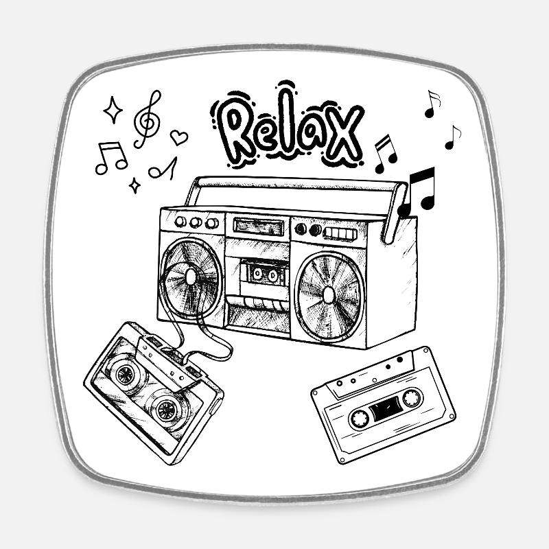 Retro Ghettoblaster Kassette T-Shirt - Viereckiger Kühlschrankmagnet - Weiß