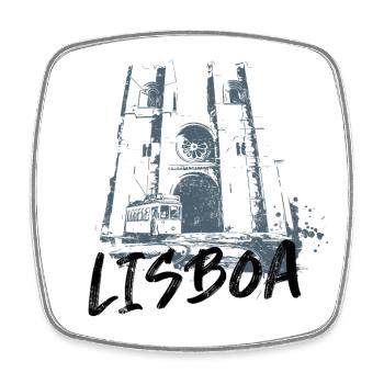 Kathedrale von Lissabon Monochromes Illustrationsdesign - Viereckiger Kühlschrankmagnet - Weiß - Vorne