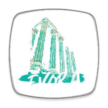 Illustration en turquoise du temple romain d’Évora - Magnet carré - blanc - Devant