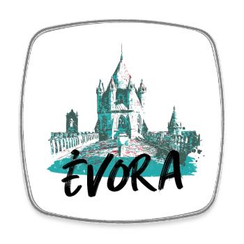 Toit cathédrale Évora illustration bleutée - Magnet carré - blanc - Devant