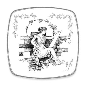 Eine Frau, die eine Schriftrolle liest, ein Dichter in einem Garten. - Viereckiger Kühlschrankmagnet - Weiß - Vorne
