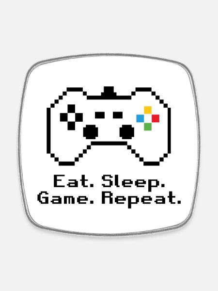 RETRO GAMING // EAT. SLEEP. GAME. REPEAT. BLACK - Square fridge magnet - white