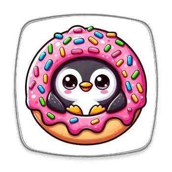Mignon Pingouin Donut Dessert Fantaisiste Drôle - Magnet carré - blanc - Devant