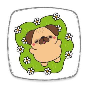 Carlin en Fleurs Joyeux - Magnet carré - blanc - Devant