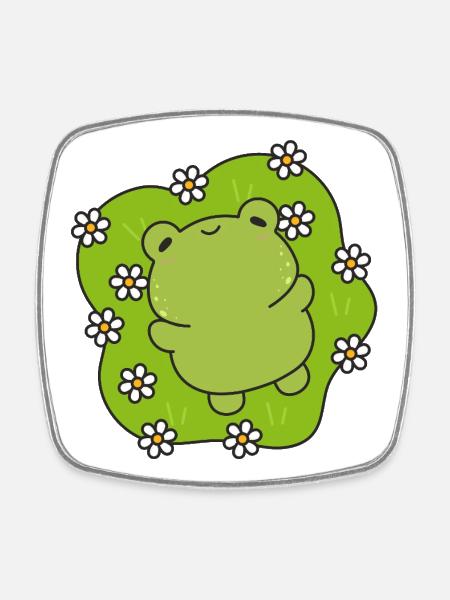 Kawaii frog with a flowery heart - Square fridge magnet - white
